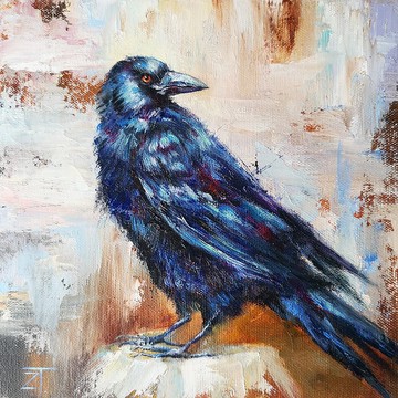Raven Oil Painting Original Wall Art on canvas panel 25x25cm