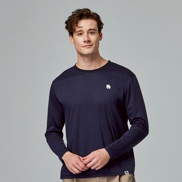 moz瑞典 刺繡駝鹿 冰河棉 100%純棉 涼感彈力四季T-藏青(亞洲版)男款