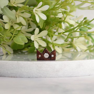 皇冠 手工原木耳環 純銀耳針 單隻 禮物訂製