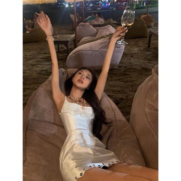 Crazy Ladys 性感辣妹高級感蕾絲吊帶裙女夏設計感修身顯瘦包臀裙