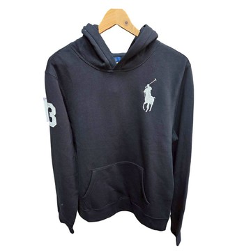 RALPH LAUREN POLO 大馬內刷毛保暖簡約帽T 黑色