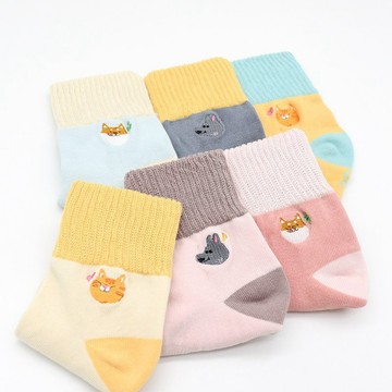 minihope刺繡反折中筒襪-包色6雙組
