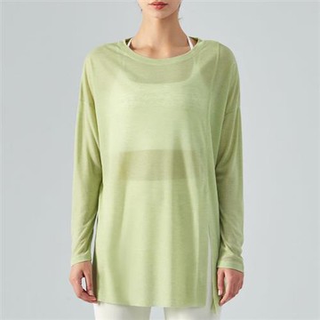 現貨+預購 女短袖運動服T恤瑜珈服親膚透氣速乾-長袖單側開衩罩衫5色74ld10【獨家進口】【米蘭精品】