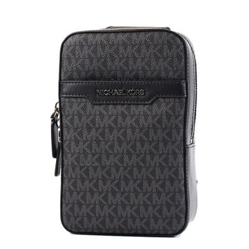 MICHAEL KORS 男款 COOPER 緹花LOGO拉鍊單肩背胸包-黑色