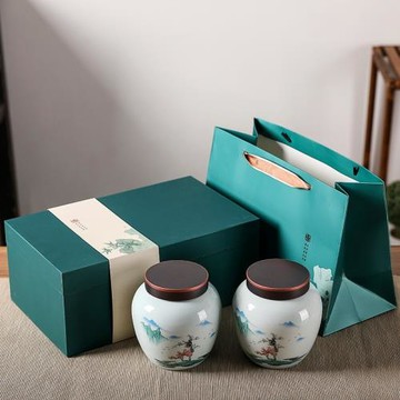 荷葉茶包裝盒綠茶龍井茶陶瓷雙罐禮盒茶葉包裝鐵觀音老茶頭禮品盒