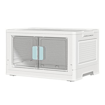 葉子小舖 摺疊前置雙開門收納箱 pp塑料 透明面板  特大  藍色  1個