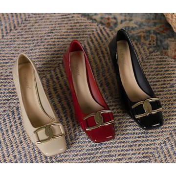 Sp house 通勤小資女漆亮皮方頭粗高跟鞋(3色可選)