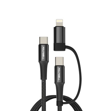 POLYWELL 寶利威爾 USB-C-C + Lightning PD編織快充線  1m  PW15-W45-M660  1條