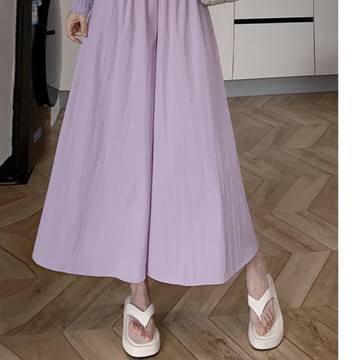 【巴黎精品】現貨+預購 寬褲裙休閒褲冰絲長褲透氣休閒女裝-闊腿裙褲高腰褶皺女褲子7色m1aa9