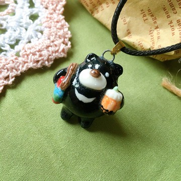 【擴香項鍊】香水精油項鍊-台灣黑熊喝珍奶|手作陶藝|