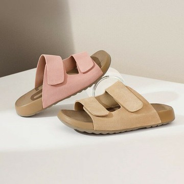 真皮高顏值博肯鞋半拖鞋女鞋子2024夏季新款外穿平底涼鞋松糕底鞋