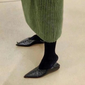 2025春夏季復古百搭真皮平底尖頭穆勒鞋女簡約小眾編織淺口單鞋女