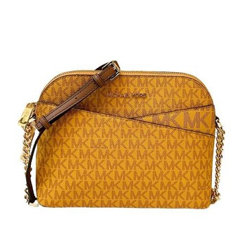 【Michael Kors】滿版LOGO貝殼造型PVC斜背包-土黃色