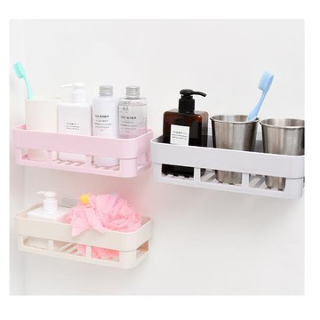 簡約浴室收納架 吸壁式 衛生間 塑料 放置物架 洗漱用品 浴室廁所 廚房 衛浴 收納架