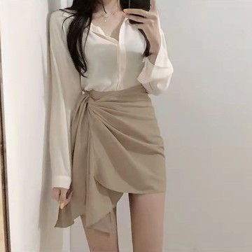 韓版設計感綁帶西裝裙 不規則裙 高腰 修身 小性感 包臀裙 半身裙 一步裙 上班裙 OL裙