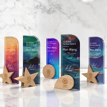 【客制化】獎盃 櫸木彩色獎盃定制 定做紀念品水晶兒童獎盃 玻璃獎座授權牌