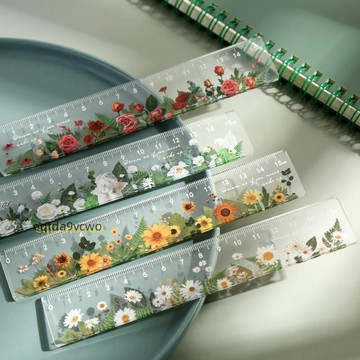 免運📣日系小清新花見系列直尺 學生用透明亞克力尺子 手賬15cm手度套尺 少女網紅ins繪圖尺子 創意學生文具 尺子套