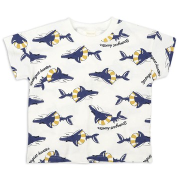 akachan honpo - 短袖T恤-滿版印花-深藍色