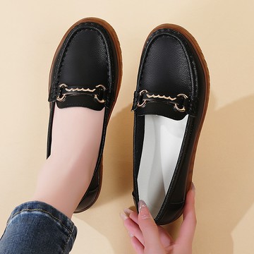 復古金屬扣平底單鞋 大尺碼35-42春秋四季款軟底女鞋 百搭淺口休閒鞋 通勤工作鞋 舒適媽媽鞋