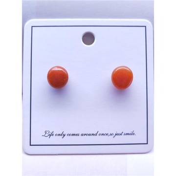 紅東陵耳釘橘紅色東陵玉耳飾橙黃色玉石耳釘女簡約礦物銀飾