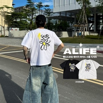 【ALIFE】韓國 BOXY ASRTS 手繪 短寬版 雛菊 小花 短袖 2色 實拍 男女 百搭 #356T