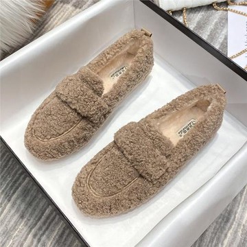 毛毛鞋女秋冬外穿羊羔毛豆豆鞋加絨保暖小碼厚底棉瓢鞋大碼孕婦鞋