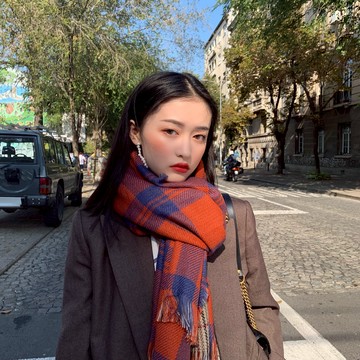 復古英倫經典雙面格紋羊毛呢圍巾女秋冬保暖韓版百搭兩用加厚學生1入