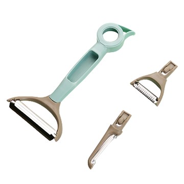 三合一多功能刨刀 削皮器 刨絲器 切片器  藍綠配棕  2支