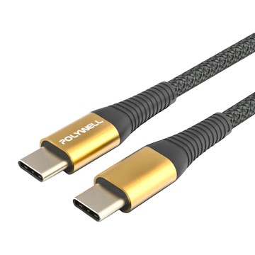 POLYWELL 寶利威爾 USB Type-C 100W 公對公快充線 充電線 編織線 可充筆電 安卓 平板 PW15-W45-A305  2m  金色  1條