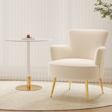 奶油風休閑椅酒店美容院會客洽談接待客廳陽臺羊羔絨單人沙發椅子 b7311