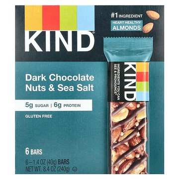 KIND Bars, 蛋白棒，黑巧克力堅果和海鹽，6 根，每根 1.4 盎司（40 克）