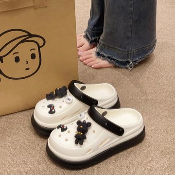 厚底洞洞鞋女夏季外穿2025新款可愛暴力熊增高防滑包頭兩穿涼拖鞋