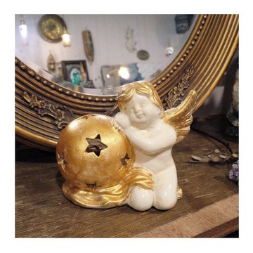 歐洲老件.陶瓷小天使擺件.星形簍空燭台.小瑕優惠#收藏品