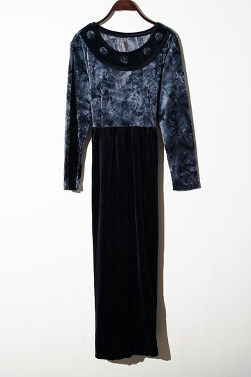 純情百貨行 Vintage 古著 古著洋裝 天鵝絨 藍玫瑰綁帶洋裝