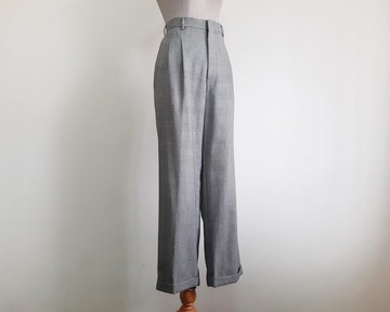 復古羊毛高腰格紋壓褶長褲 32腰