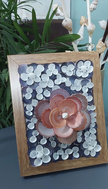 手工白色貝殼花卉藝術畫作