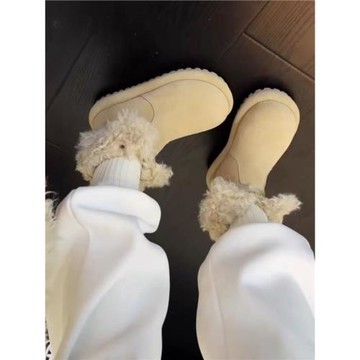 大頭厚底雪地靴女款2025新款冬季馬丁靴兩穿勃肯短靴加絨毛毛棉鞋