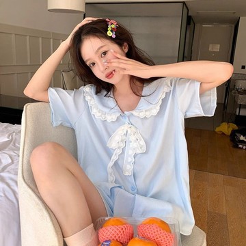 超舒服☁️⁠⁠⁠⁠甜美奶呼呼短袖短褲睡衣 夏季睡衣 女生可愛睡衣 薄款寬鬆舒適居家服兩件套 可外穿家居服