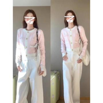 小香風粉色針織毛衣外套女秋季小個子高級感氣質溫柔風甜美上衣