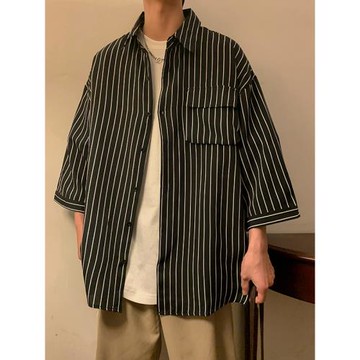日系cityboy襯衫男夏季薄款透氣上衣條紋襯衣外套男士工裝上衣潮