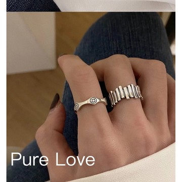 Pure Love樂芙 /正韓 銀飾【S925純銀】R0479簡約通體純銀笑臉波浪線條開口戒指 / 銀