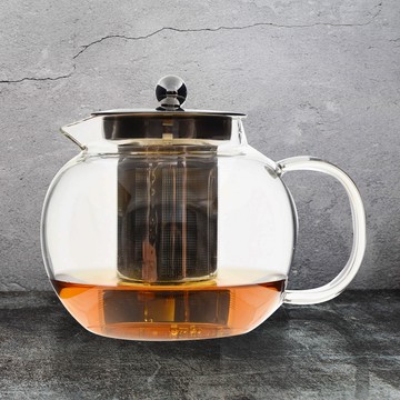 沏茶可直火玻璃濾泡茶壺-950ml-圓形