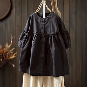 設計所在 棉麻隨性風 短袖襯衫棉滾邊拼接圓領薄(2色可選)