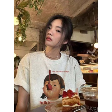 台灣出貨 100%純棉新款爆款夏季短袖t恤女設計感小衆美式寬鬆半袖上衣 舒適透氣 純棉短袖 棉t女 寬鬆衣服 韓版T恤