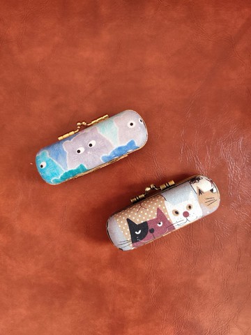 口金印章盒/咖啡色滿滿插畫貓/藍貓