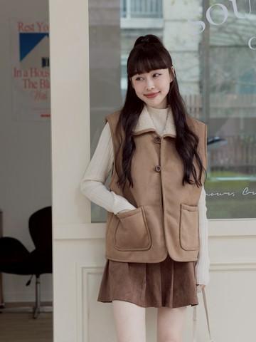 羊羔毛翻領麂皮絨背心