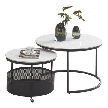 E-home 岩語滾輪收納套几-白色白色