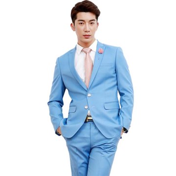 天藍色西服套裝菲獅頓新郎主持人婚禮修身男裝韓版套裝男1513