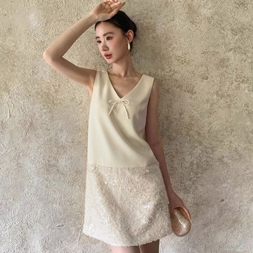 氣質溫柔風 名媛千金感 大小姐女裝 拼接亮片無袖連衣裙女 夏季女裝 修身背心裙 小個子 高級感穿搭 大碼女裝 A字裙