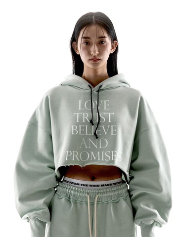 NEVER RAW EDGE CROP HOODIE [SAGE]
